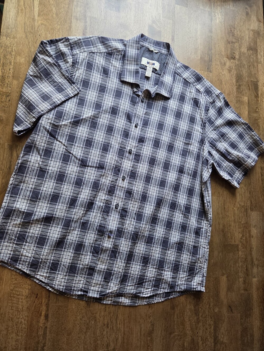 Cotton Tencell Blend Short-Sleeve Plaid Button-Up Camp Shirt